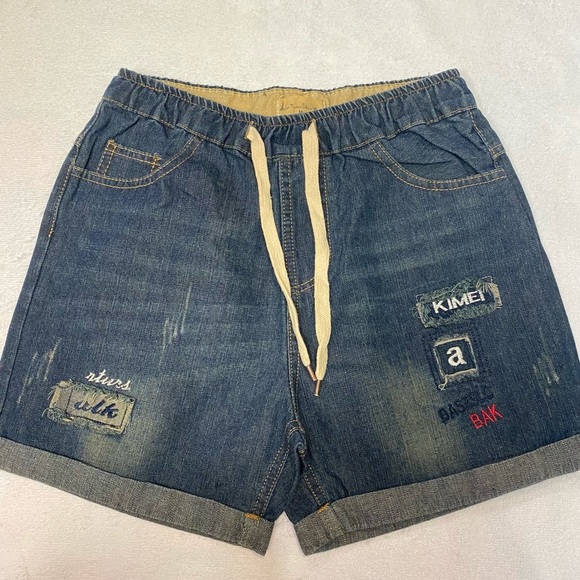 Elasticated waist jean short with drawstring - Picture 1 of 2